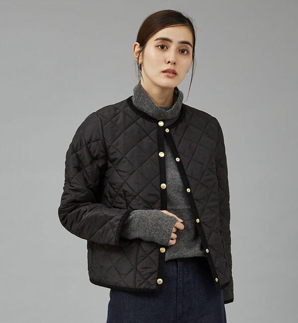 qualite「【TRADITIONAL WEATHERWEAR】キルティングノーカラーブルゾン」|ブルゾン・スタジャン|ブラック