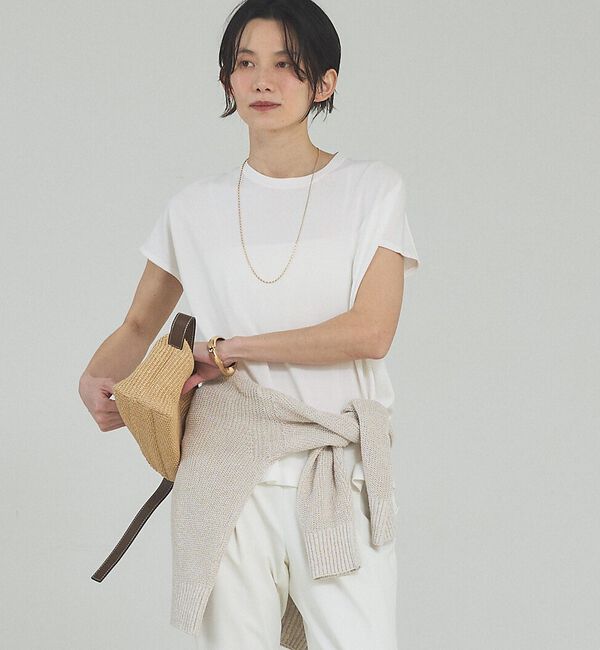 qualite「【接触冷感・セットアップ】レーヨンストレッチフレンチ」|ニット・セーター|オフホワイト