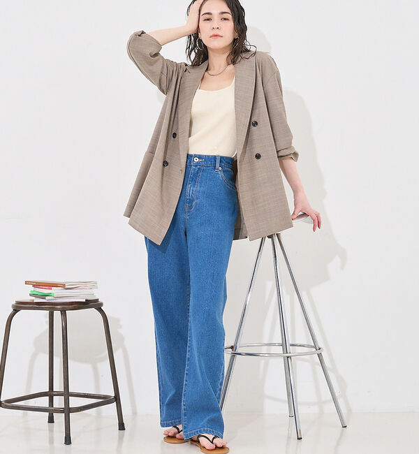 abahouse mavie「【LEE掲載・セットアップ対応】メランジ調ダブルジャケット/リネンライクジャケッ」|テーラードジャケット|