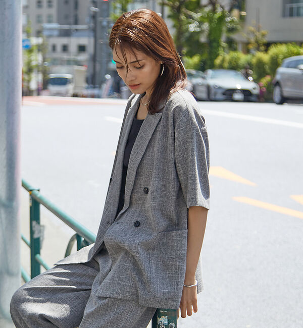 abahouse mavie「【WEB限定！2点セット】リネンライク半袖ジャケット&ストレートパンツセットアッ」|テーラードジャケット|