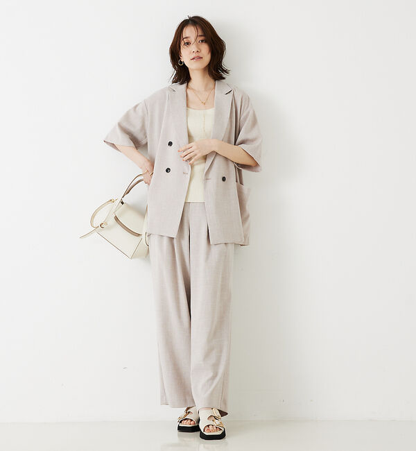 abahouse mavie「【WEB限定！2点セット】リネンライク半袖ジャケット&ストレートパンツセットアッ」|テーラードジャケット|