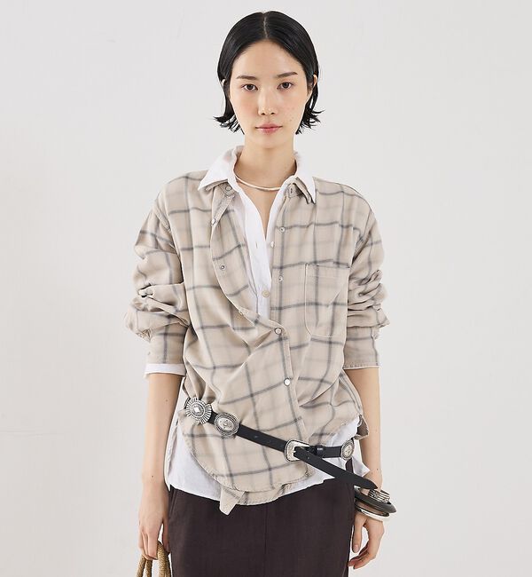 The Store by C' 「【REMI RELIEF】【別注】レーヨンツイルチェックシャツ2」|シャツ・ブラウス|グレージュ