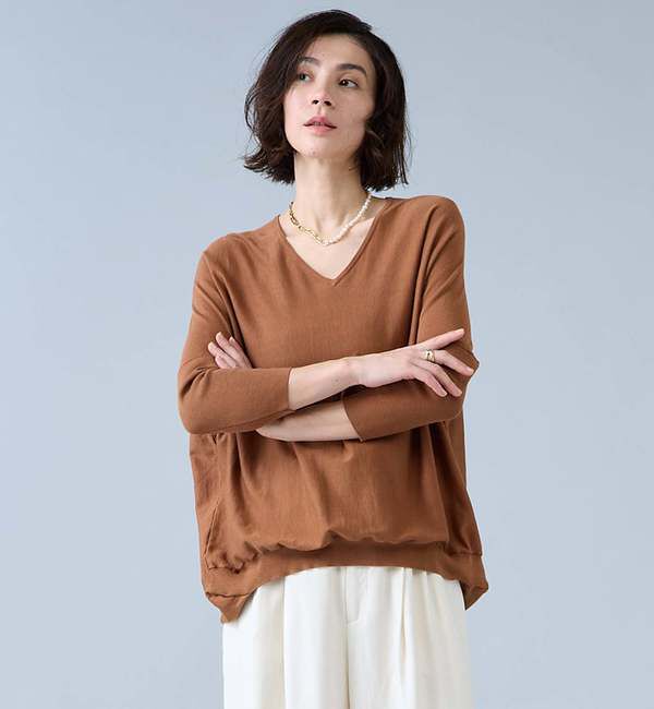 Liesse「【定番】Vネックドルマンニット」|ニット・セーター|ブラウン