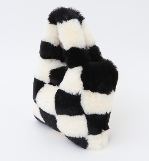 A_「【A_/エース】チェッカーフラッグ柄フェイクファーミニバッグ」|トートバッグ|