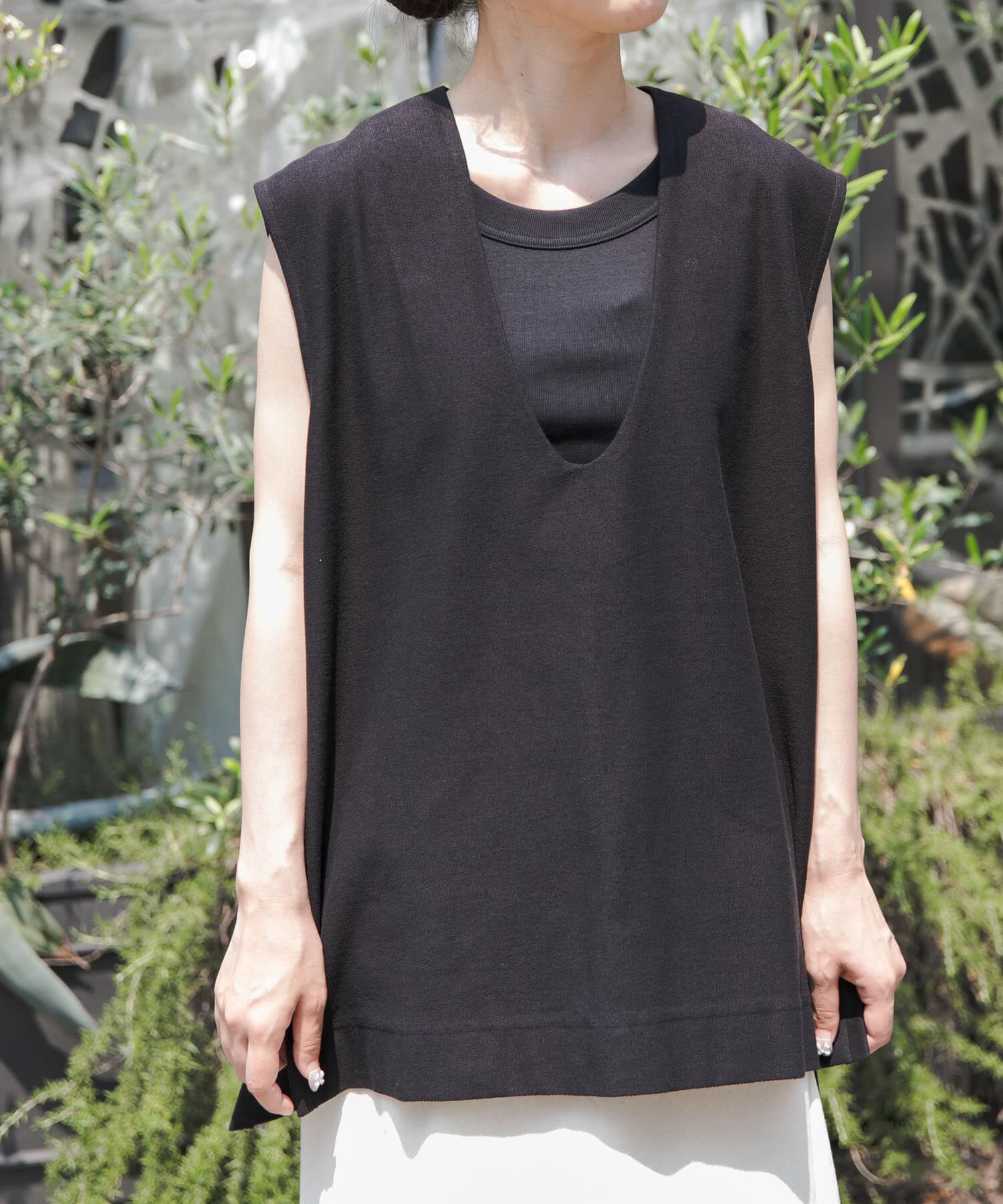 URBAN RESEARCH DOORS「FORK&SPOON　ジャガードUネックベスト」|ベスト・ジレ|ブラック