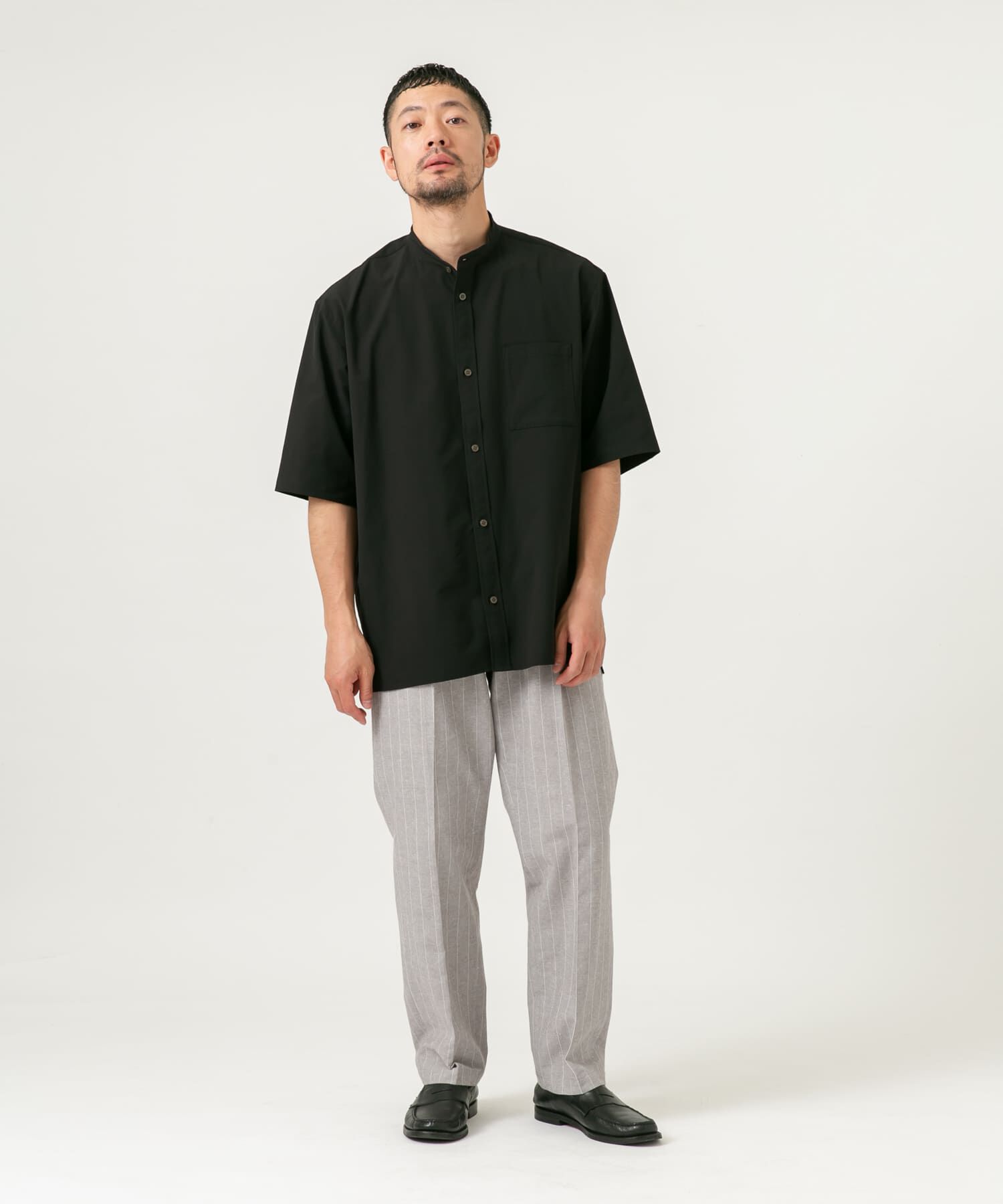 URBAN RESEARCH ROSSO「『XLサイズあり』マイクロサッカーバンドカラー半袖シャツ」|シャツ・ブラウス|