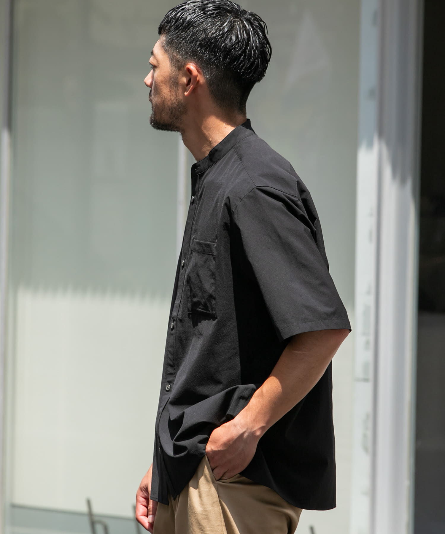 URBAN RESEARCH ROSSO「『XLサイズあり』マイクロサッカーバンドカラー半袖シャツ」|シャツ・ブラウス|