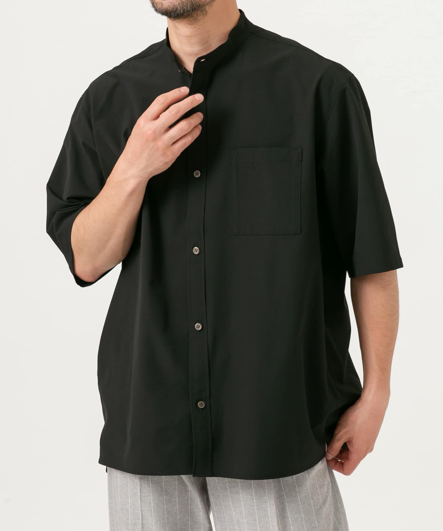 URBAN RESEARCH ROSSO「『XLサイズあり』マイクロサッカーバンドカラー半袖シャツ」|シャツ・ブラウス|