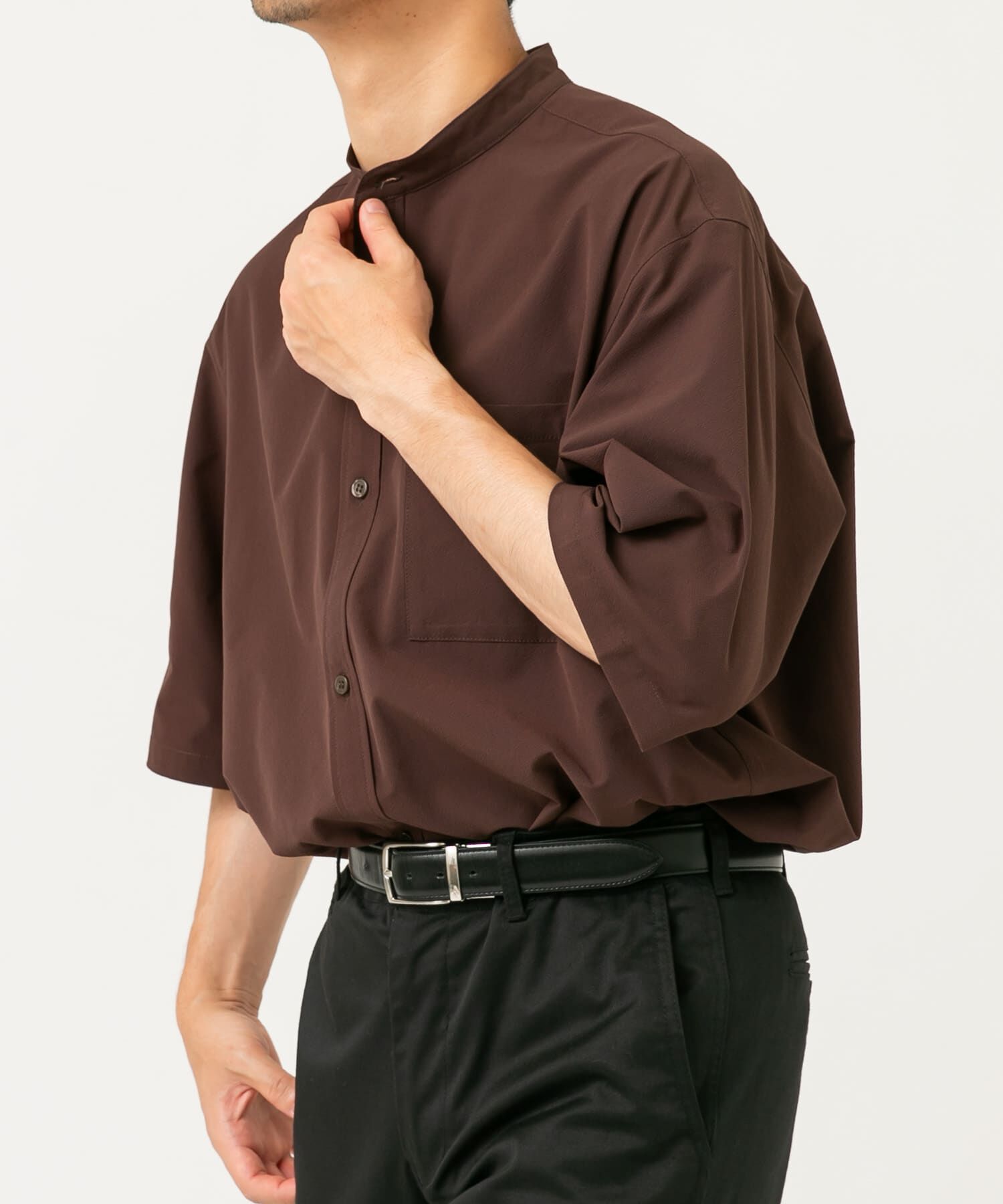 URBAN RESEARCH ROSSO「『XLサイズあり』マイクロサッカーバンドカラー半袖シャツ」|シャツ・ブラウス|