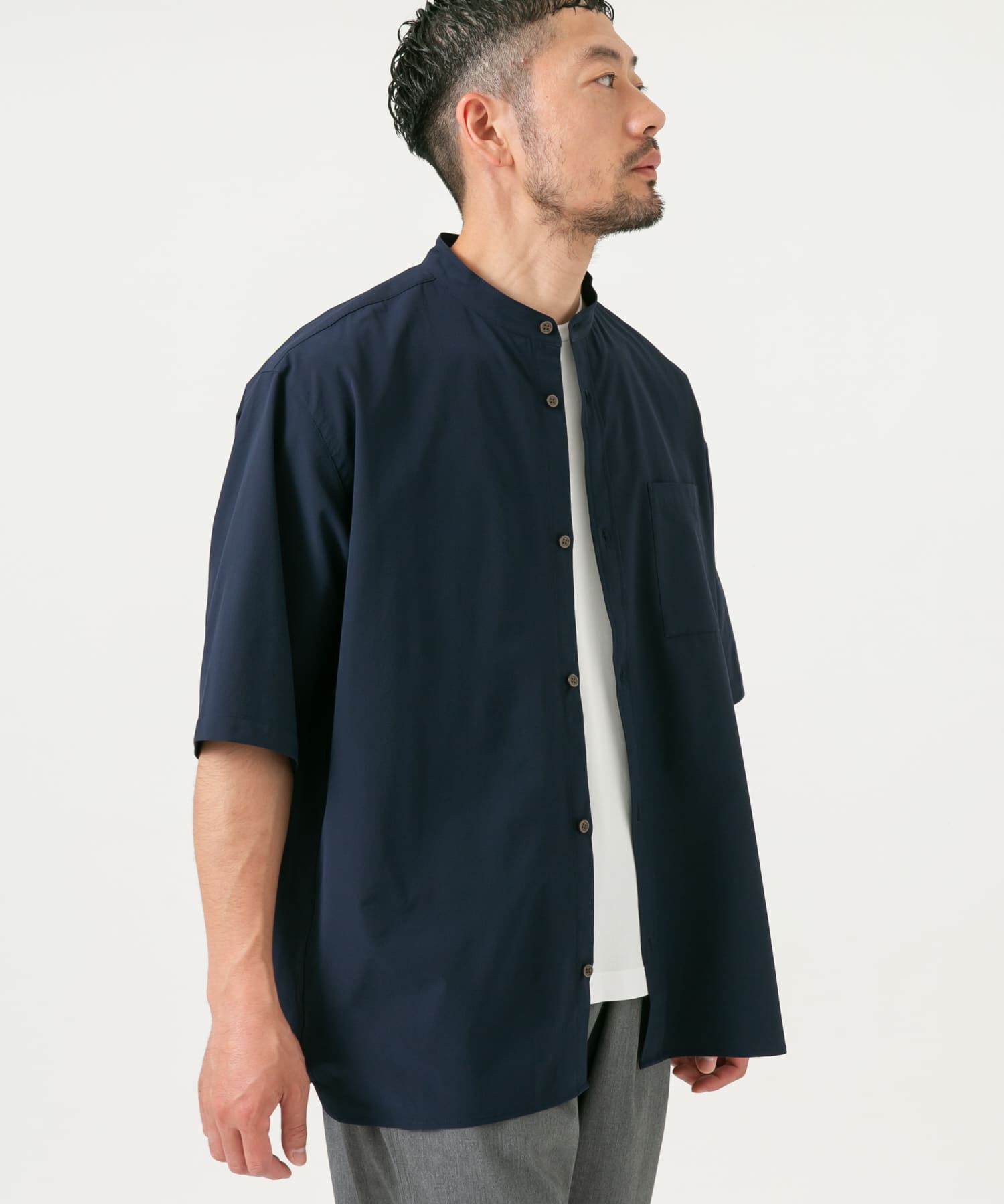 URBAN RESEARCH ROSSO「『XLサイズあり』マイクロサッカーバンドカラー半袖シャツ」|シャツ・ブラウス|