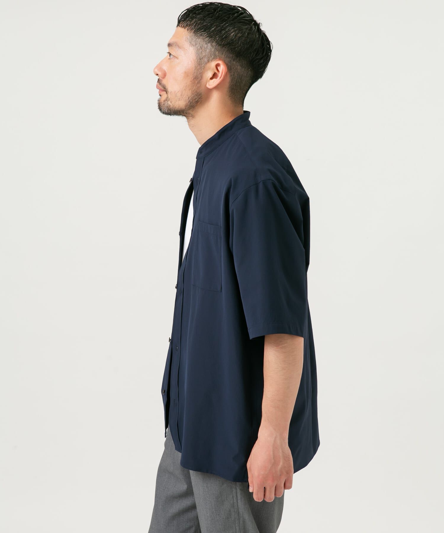 URBAN RESEARCH ROSSO「『XLサイズあり』マイクロサッカーバンドカラー半袖シャツ」|シャツ・ブラウス|