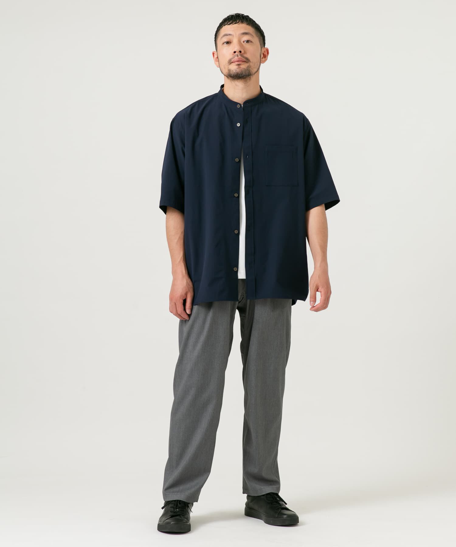 URBAN RESEARCH ROSSO「『XLサイズあり』マイクロサッカーバンドカラー半袖シャツ」|シャツ・ブラウス|