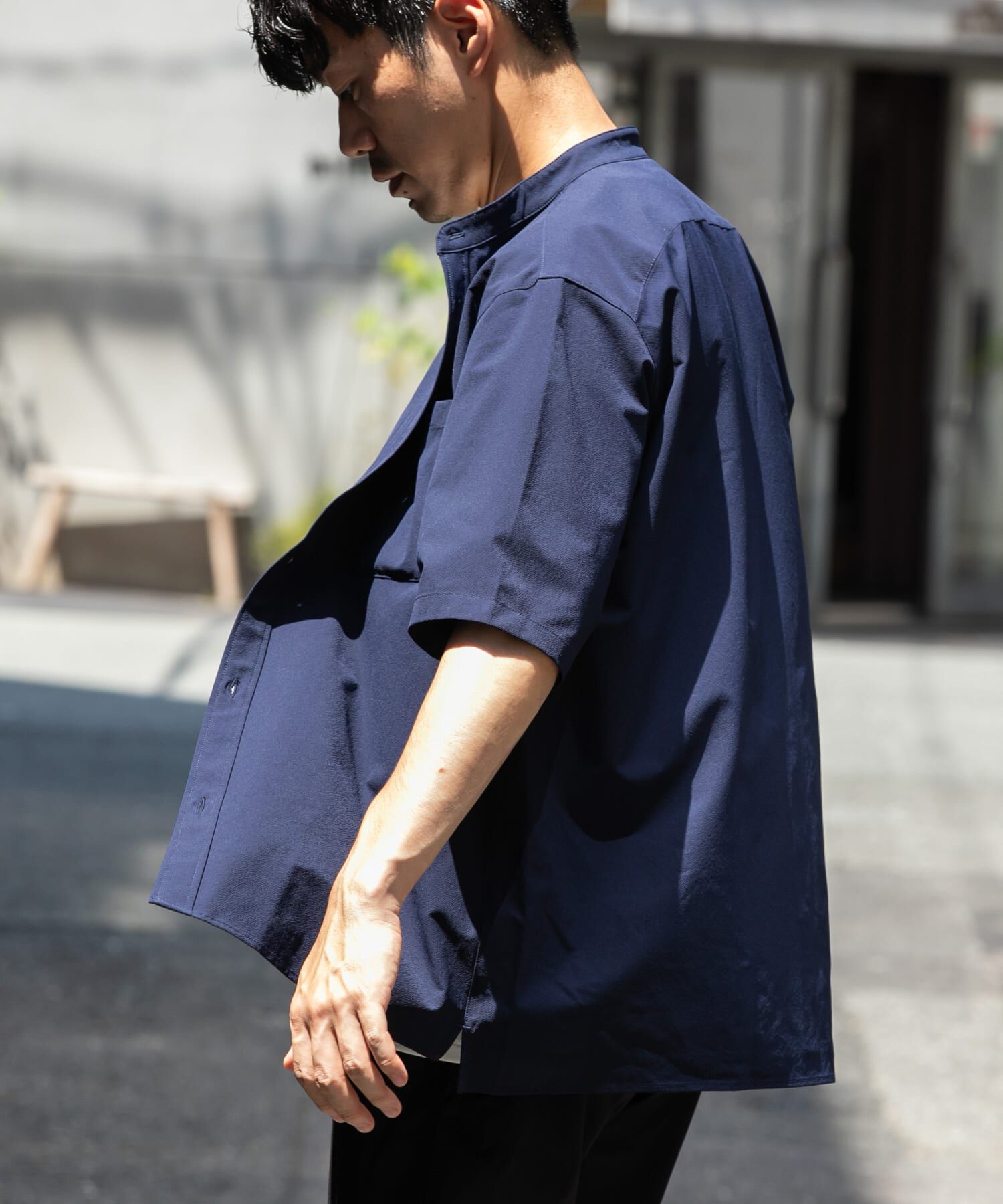 URBAN RESEARCH ROSSO「『XLサイズあり』マイクロサッカーバンドカラー半袖シャツ」|シャツ・ブラウス|