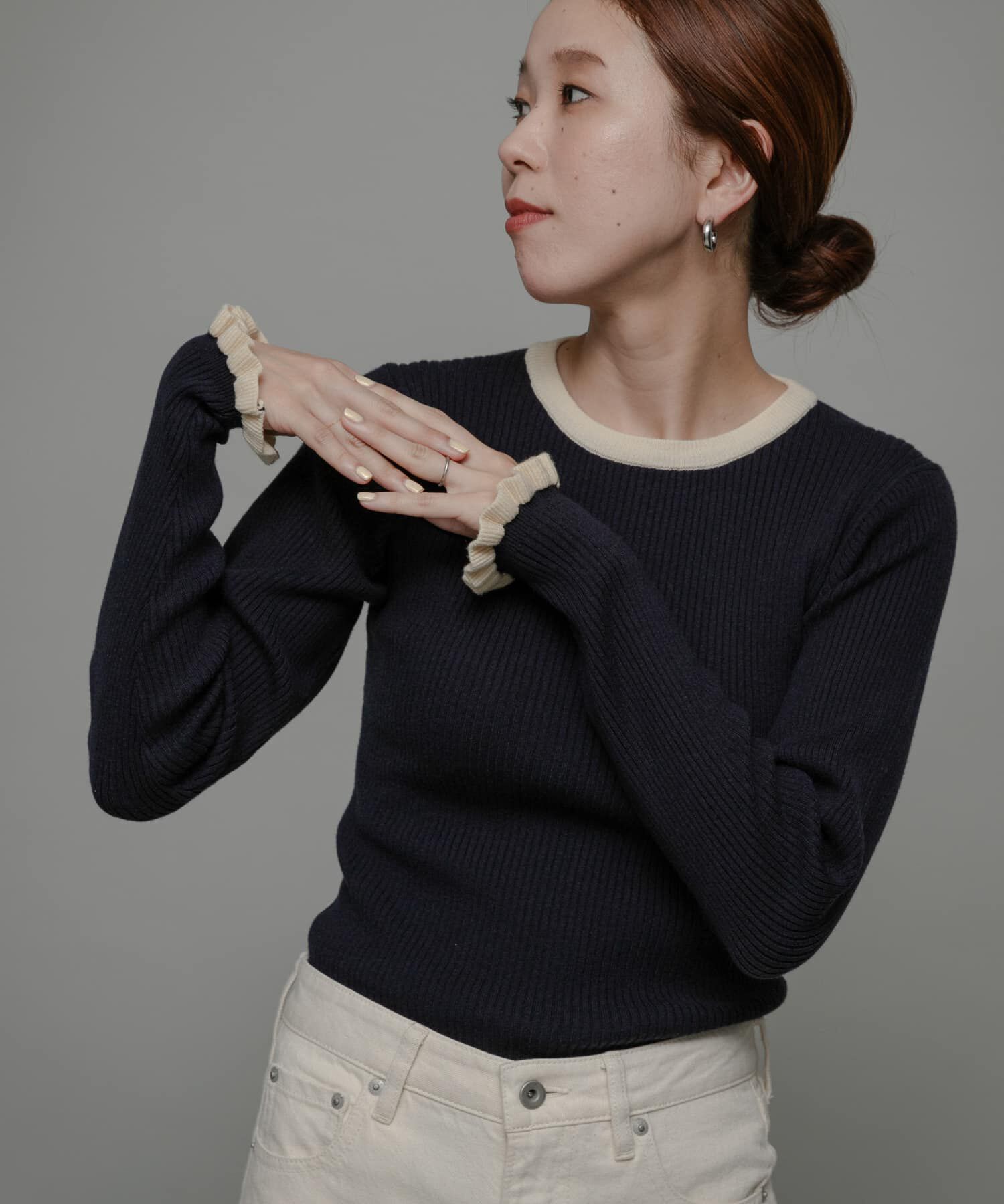 Sonny Label 「袖口フリルクルーネックプルオーバー」|ニット・セーター|