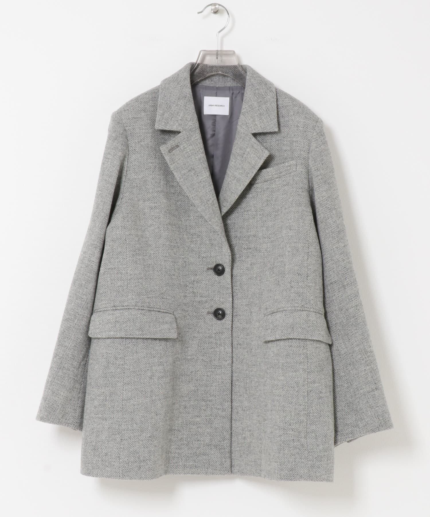 URBAN RESEARCH「ブリティッシュウールツイードジャケット」|ノーカラーコート|
