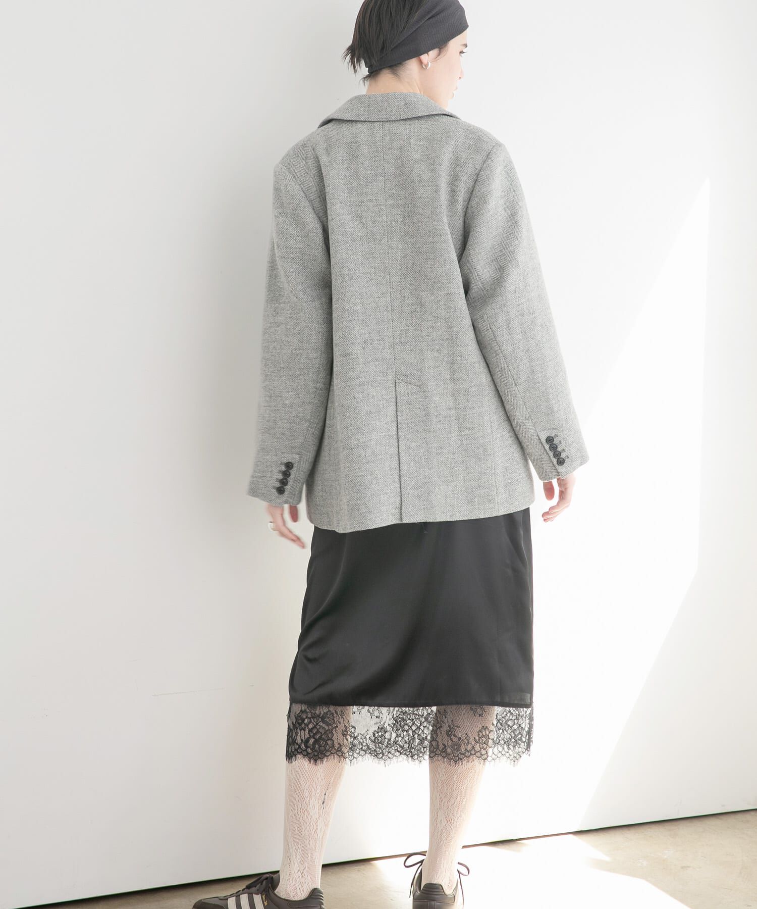 URBAN RESEARCH「ブリティッシュウールツイードジャケット」|ノーカラーコート|