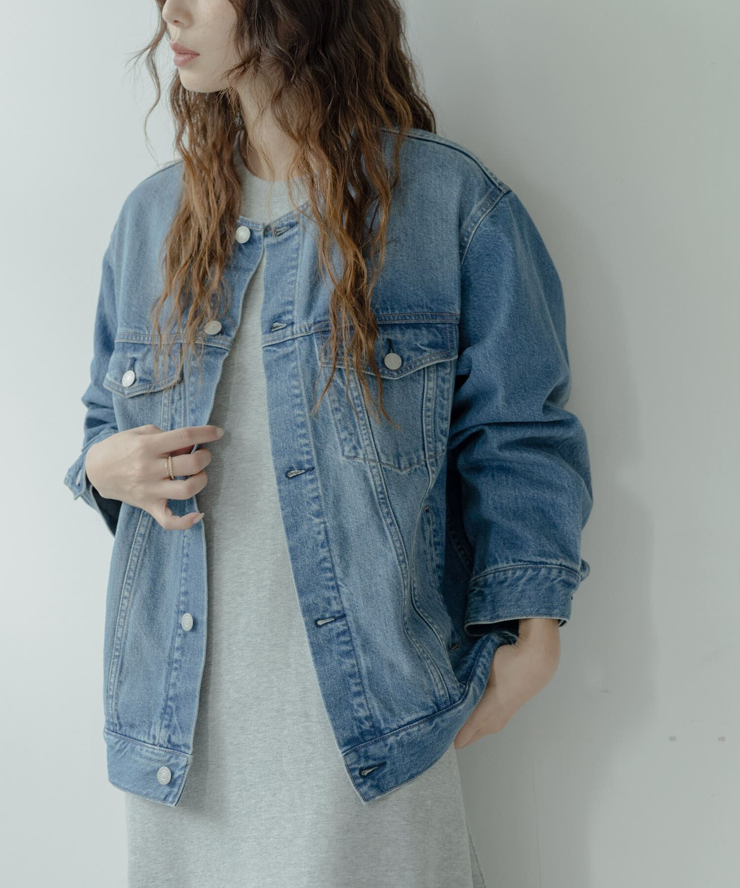 Sonny Label 「ノーカラーオーバーサイズGジャン」|デニムジャケット|インディゴブルー