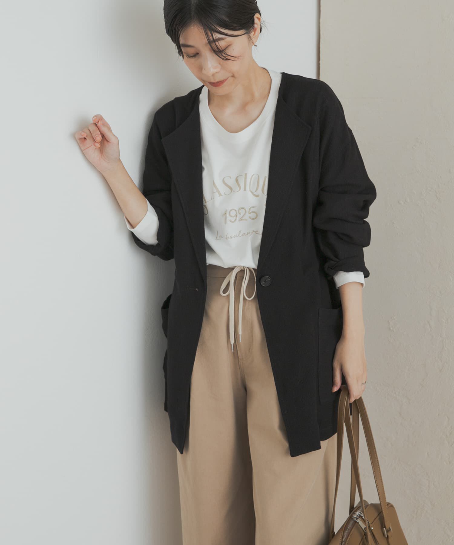 URBAN RESEARCH DOORS「ウエストドロストジャケット」|ノーカラーコート|