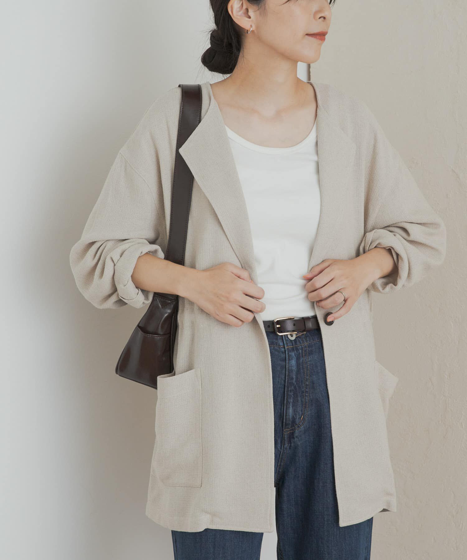 URBAN RESEARCH DOORS「ウエストドロストジャケット」|ノーカラーコート|