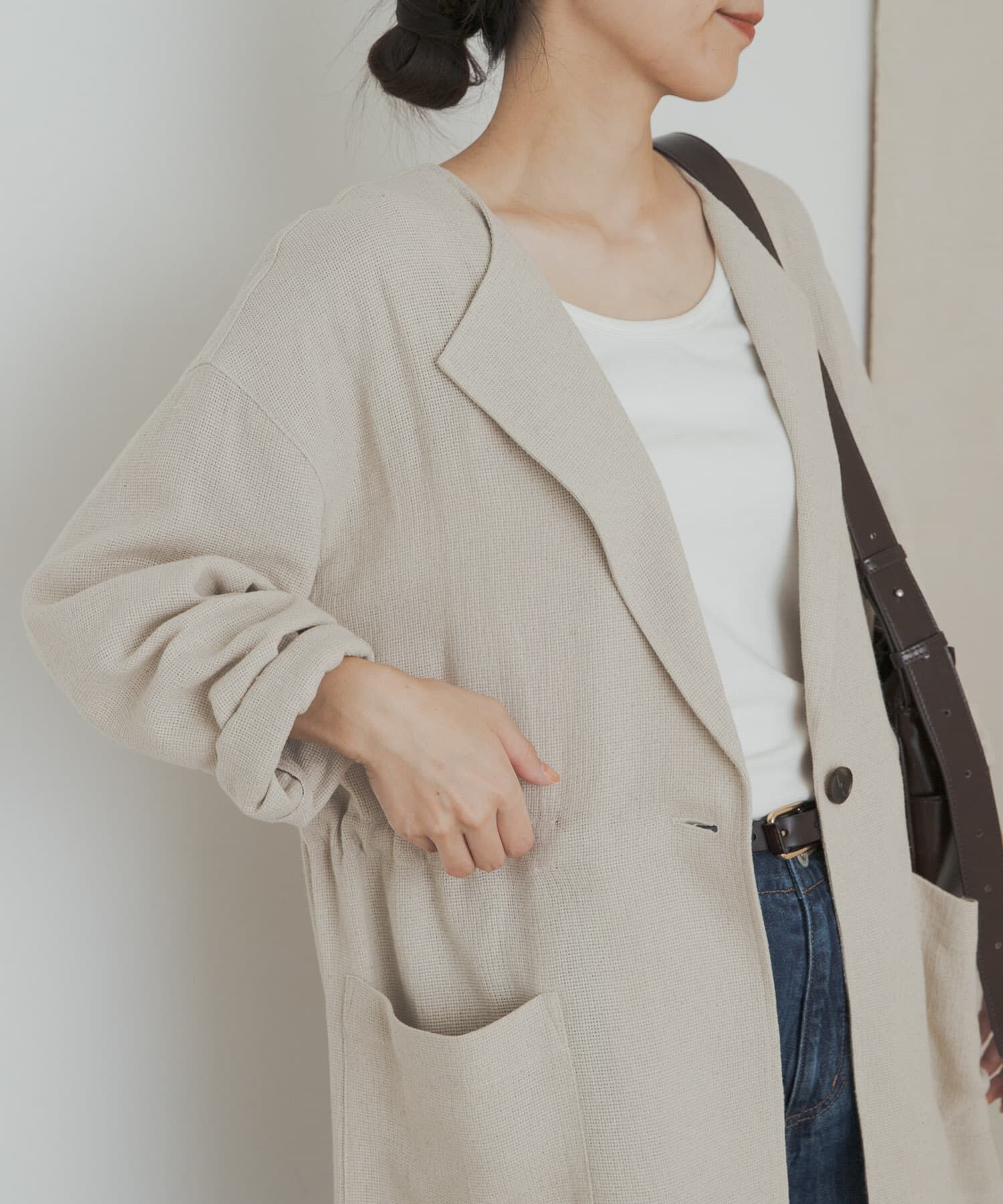 URBAN RESEARCH DOORS「ウエストドロストジャケット」|ノーカラーコート|