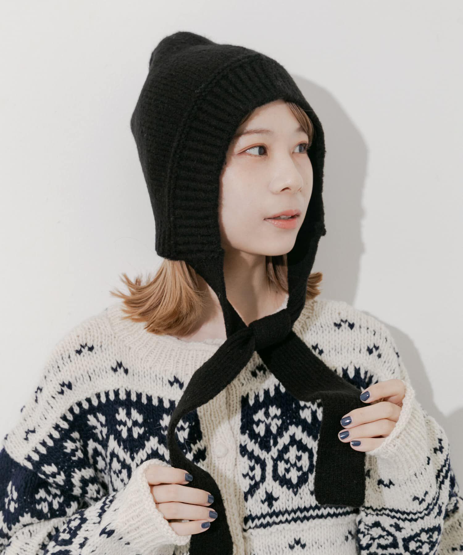 SMELLY「ニットキャップボンネット」|ニット帽|ブラック
