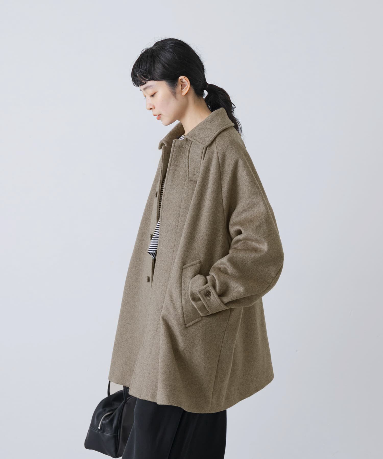 かぐれ「ウールバックタックショートコート」|ステンカラーコート|