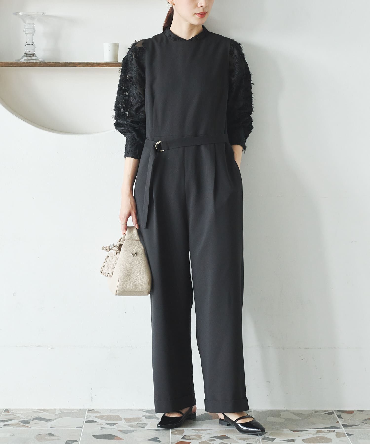 URBAN RESEARCH「『2サイズ展開』ベルト付きオールインワン」|オールインワン|ブラック