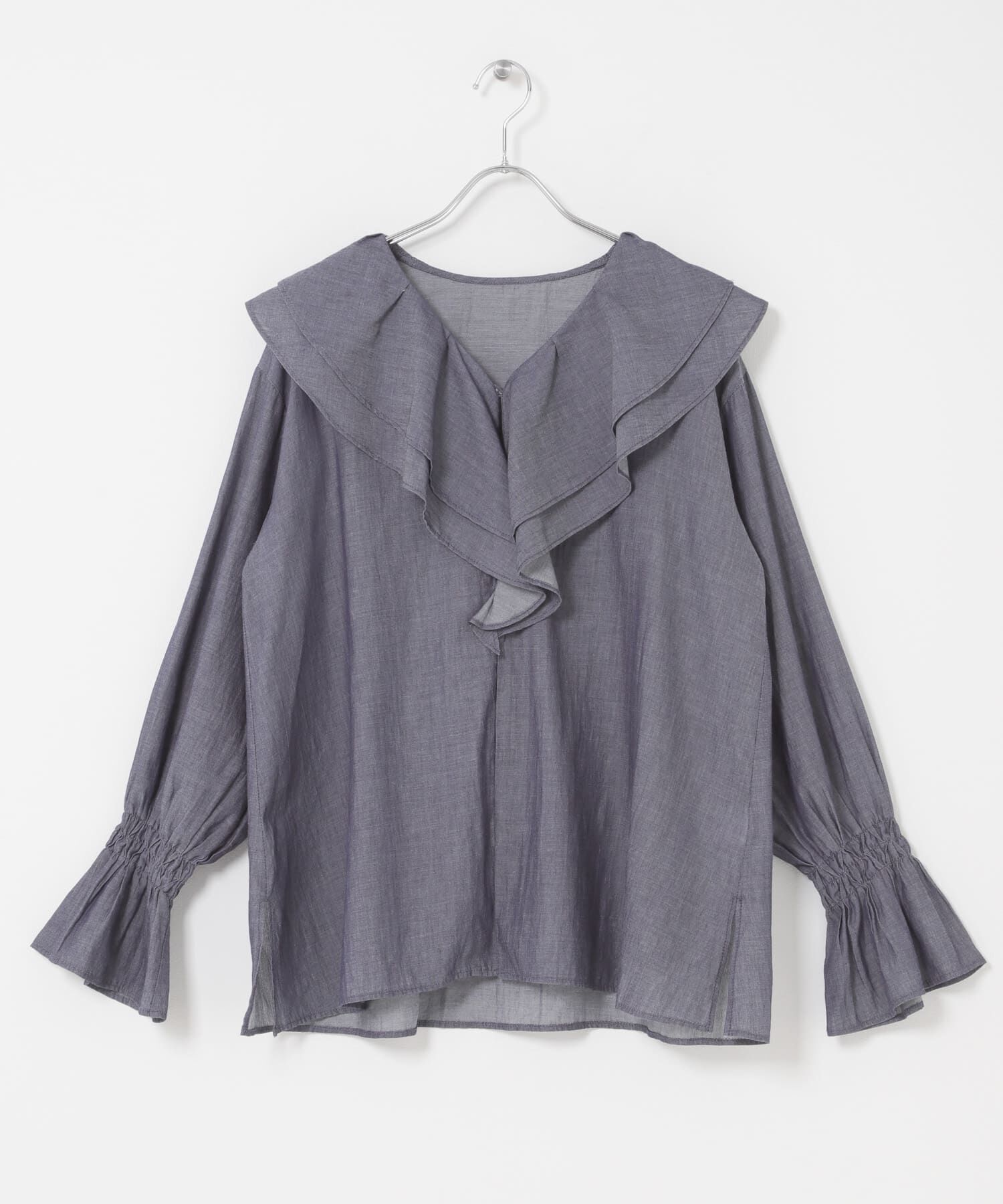 URBAN RESEARCH ROSSO「Vネックラッフルシアーデニムブラウス」|シャツ・ブラウス|