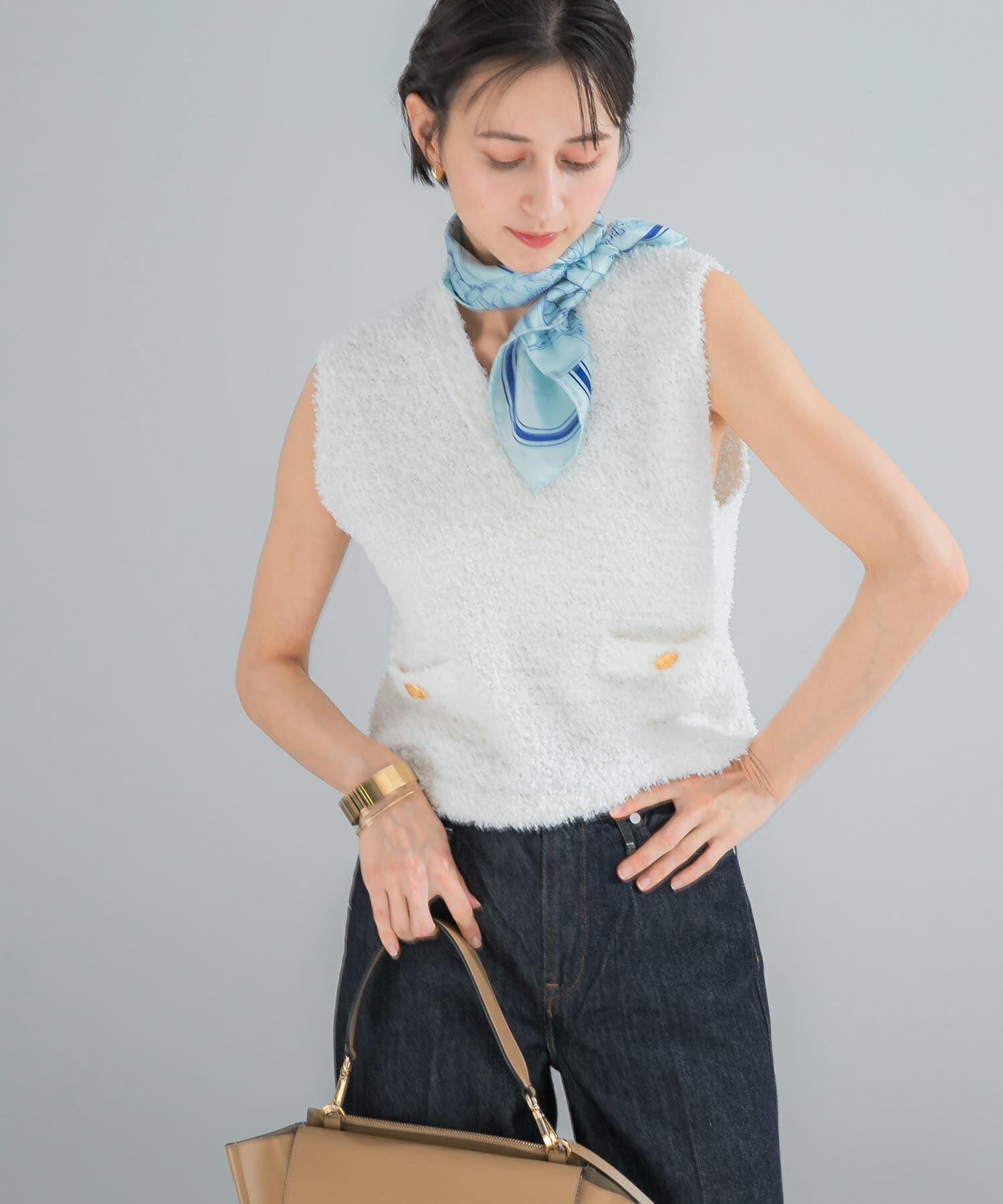 URBAN RESEARCH ROSSO「ニットツイードVネックベスト」|ベスト・ジレ|ホワイト