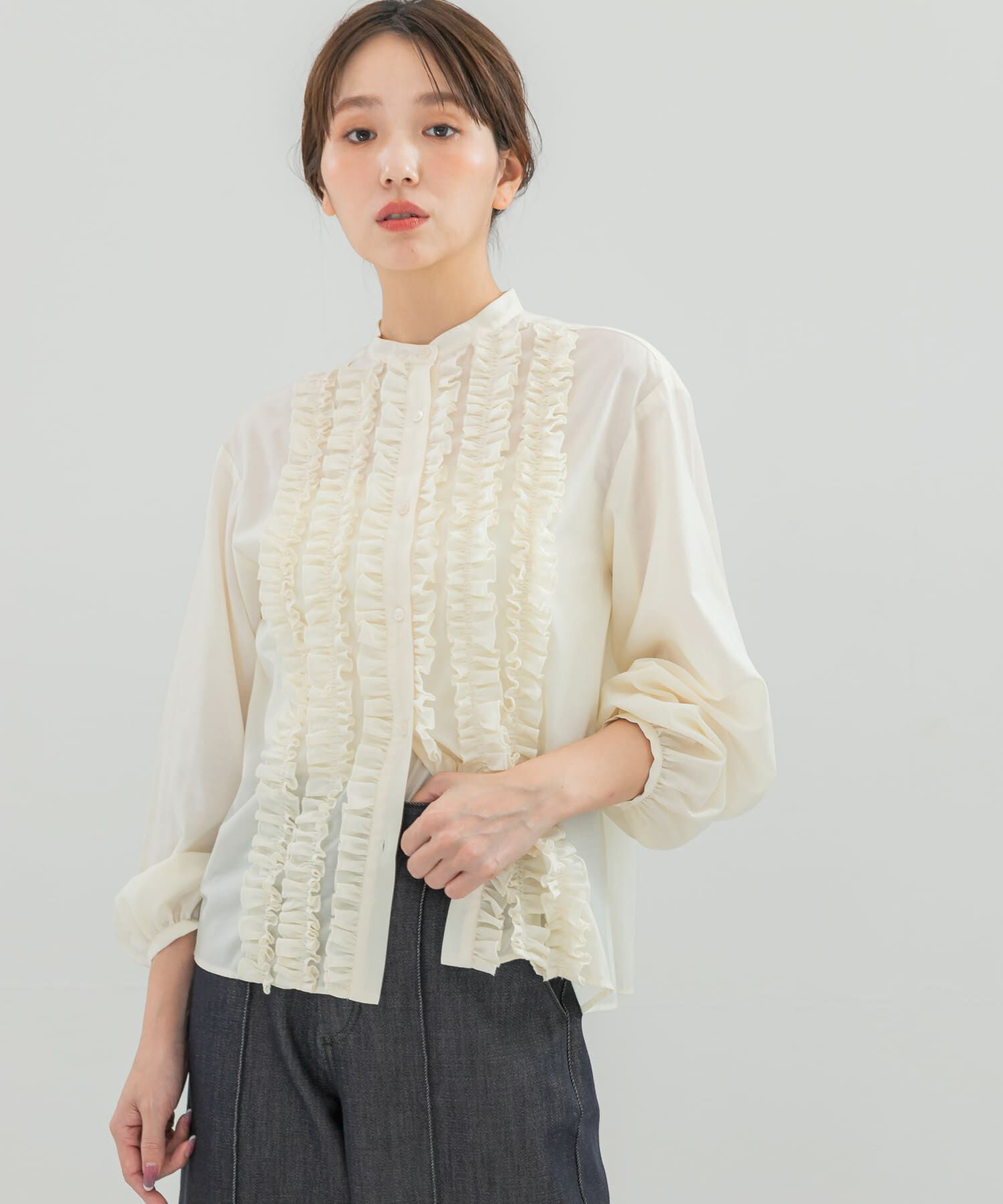 URBAN RESEARCH ROSSO「フロントフリルデザインブラウス」|シャツ・ブラウス|
