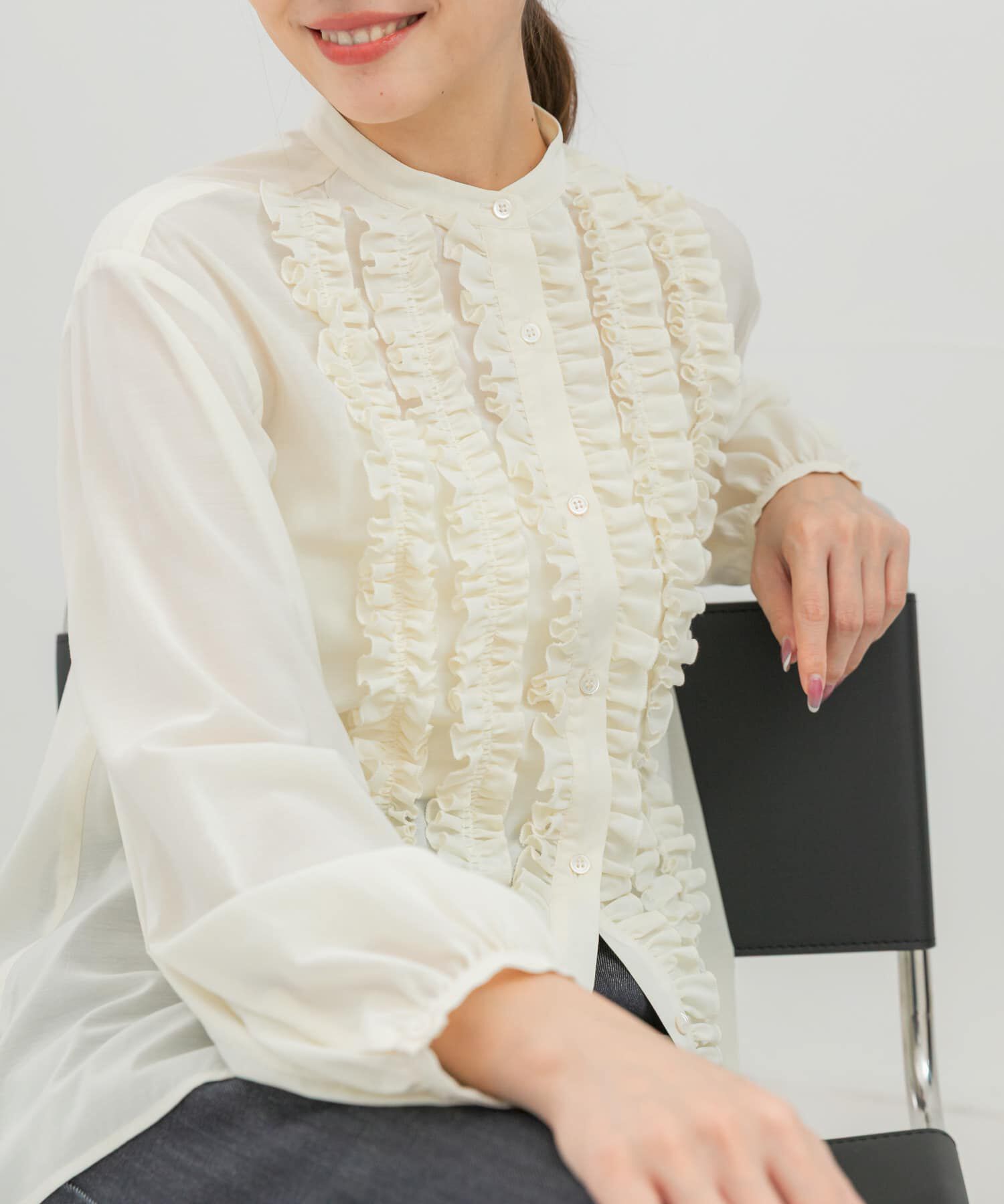 URBAN RESEARCH ROSSO「フロントフリルデザインブラウス」|シャツ・ブラウス|