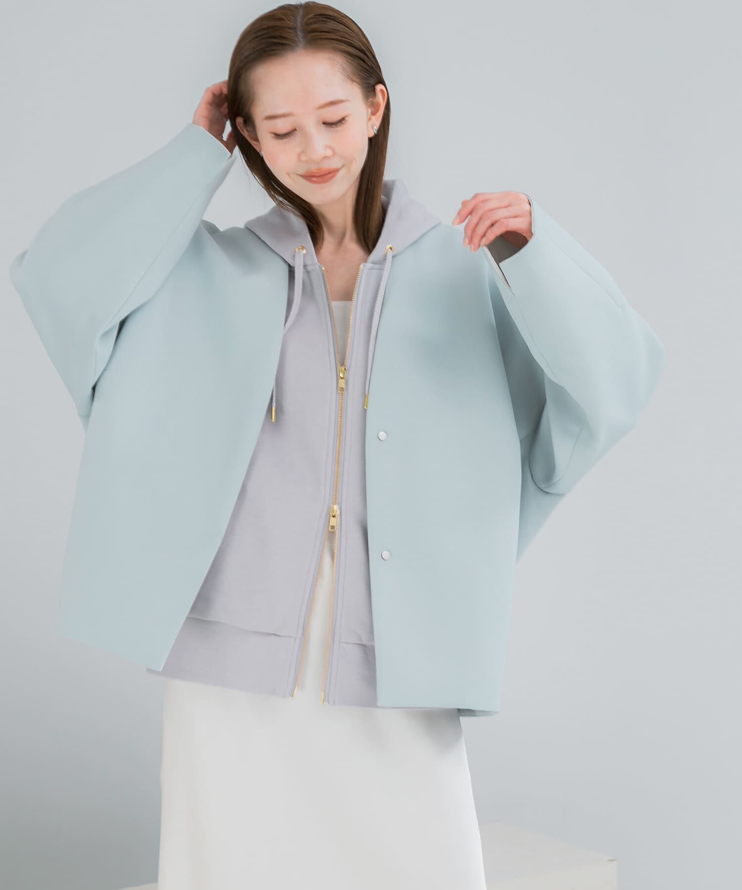 URBAN RESEARCH ROSSO「『一部別注カラー』ELENDEEK　FORM SHORT COAT」|ノーカラージャケット|ライトブルー