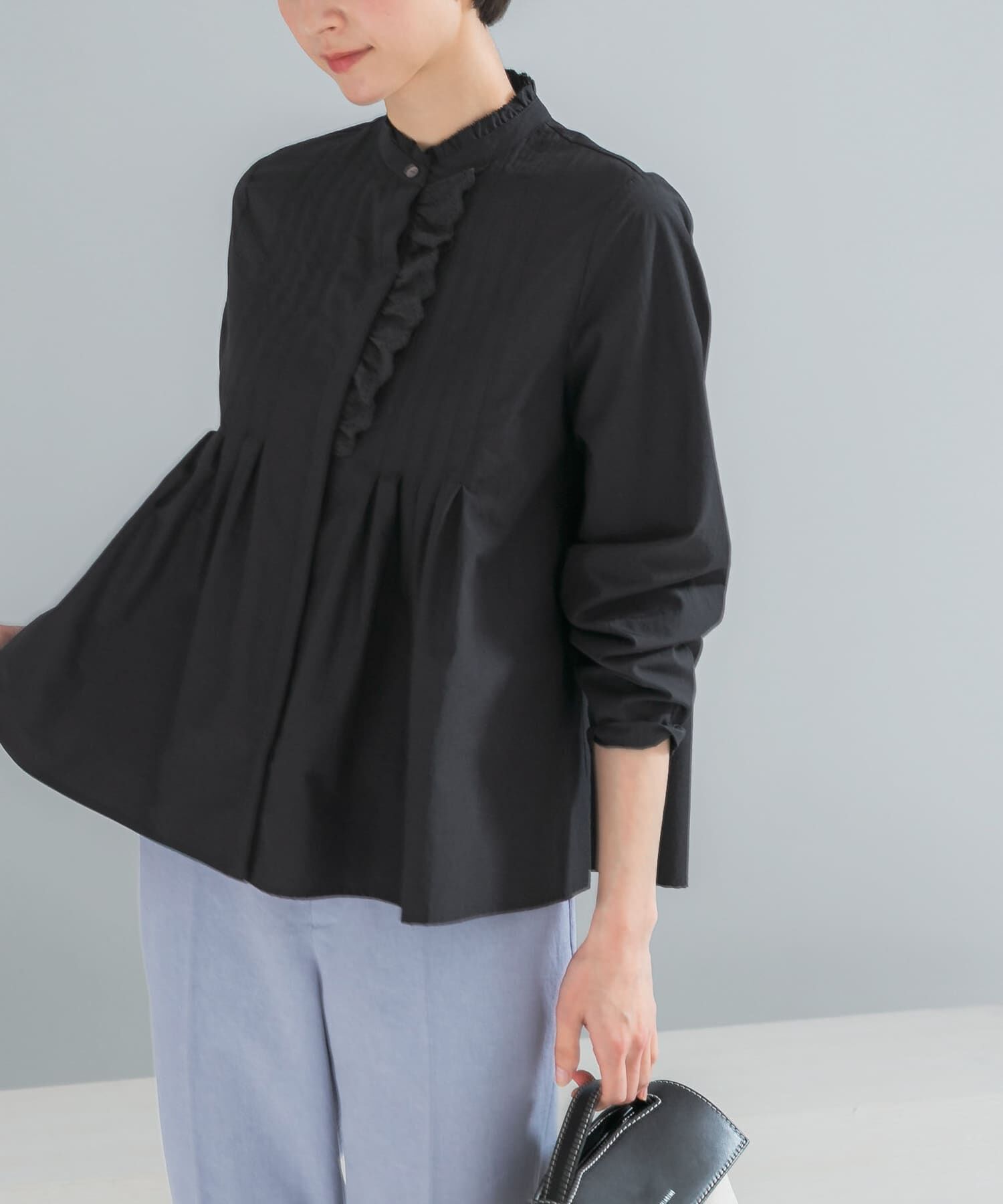 URBAN RESEARCH ROSSO「『WEB限定』フリルネックレースデザインシャツブラウス」|シャツ・ブラウス|ブラック