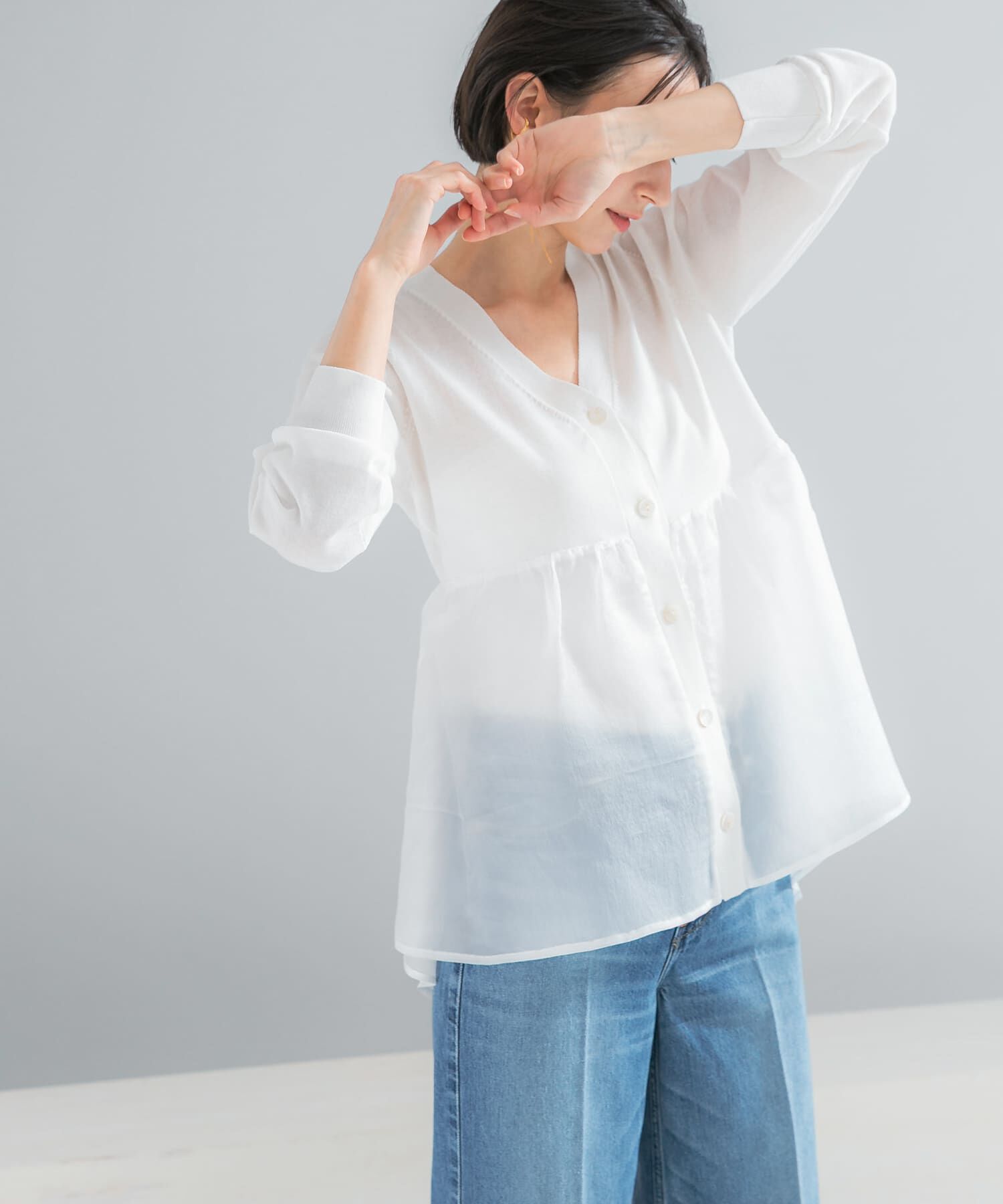 URBAN RESEARCH ROSSO「『WEB限定』ドッキングペプラムカーディガン」|ニット・セーター|ホワイト