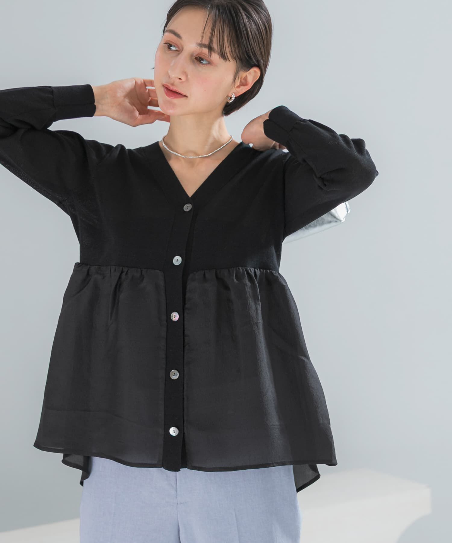 URBAN RESEARCH ROSSO「『WEB限定』ドッキングペプラムカーディガン」|ニット・セーター|