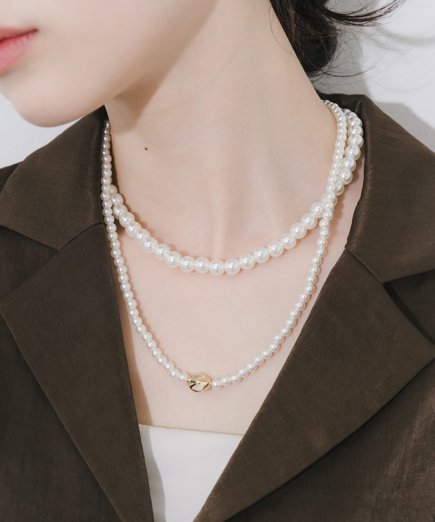 SMELLY「メタルトップパール2セットネックレス」|ネックレス|