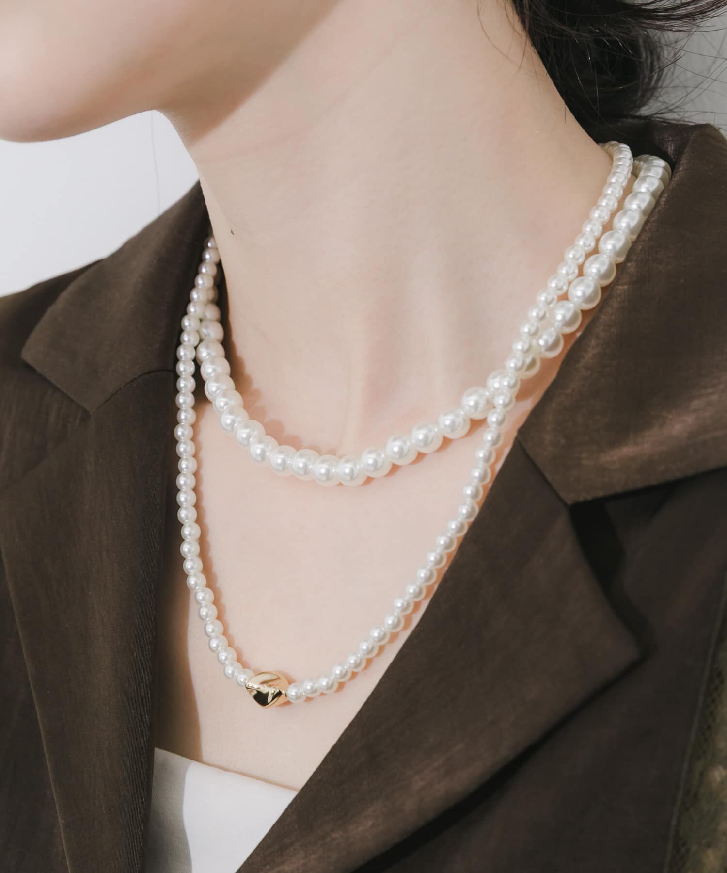 SMELLY「メタルトップパール2セットネックレス」|ネックレス|