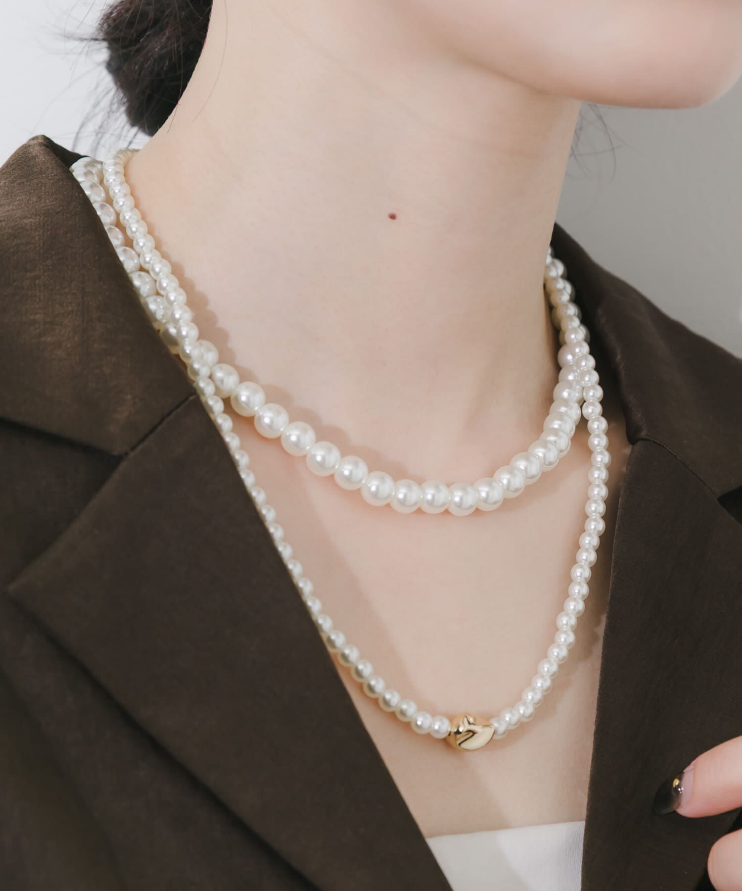 SMELLY「メタルトップパール2セットネックレス」|ネックレス|