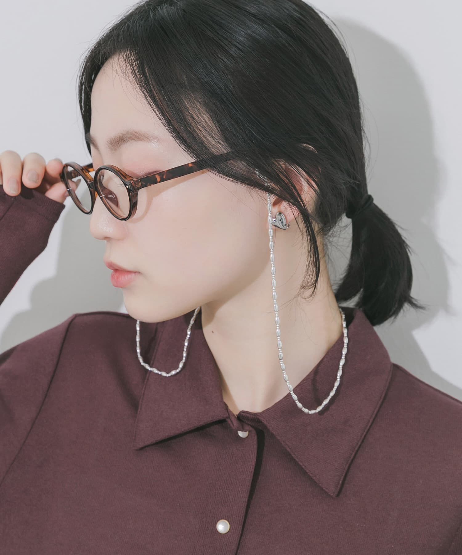 SMELLY「メタルオーバルビーズメガネチェーン」|メガネ|