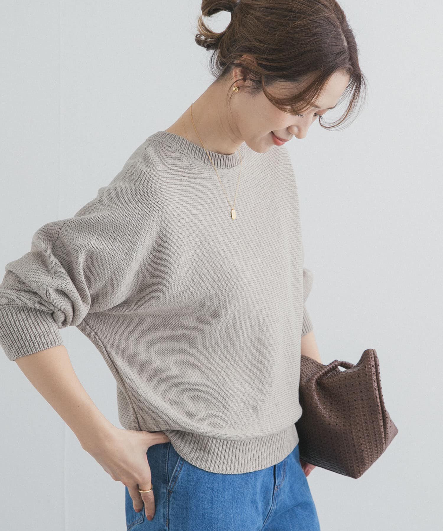 URBAN RESEARCH DOORS「リネン混スラブドルマンニット」|ニット・セーター|グレー系その他