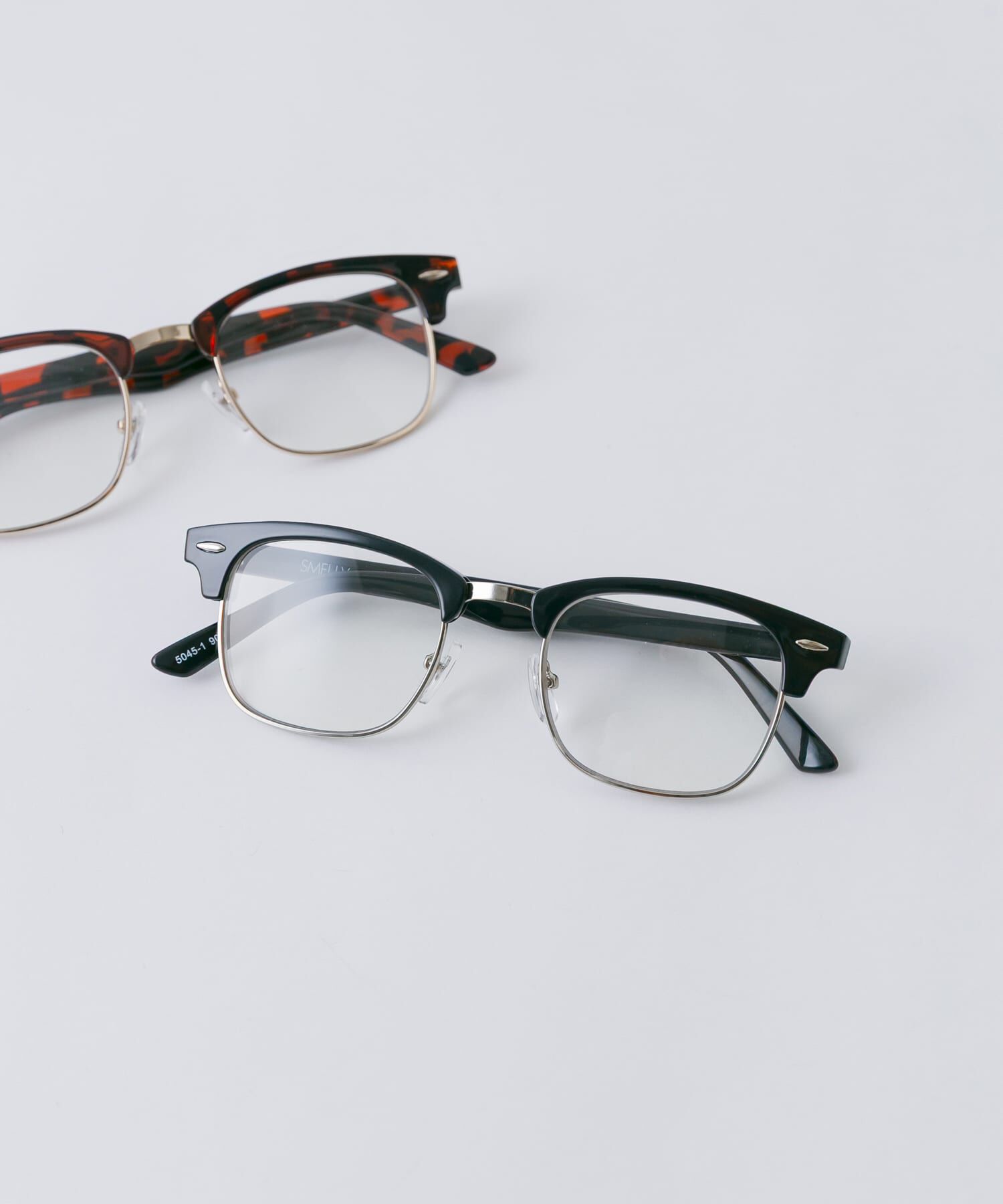 SMELLY「ハーフリムスクエアダテメガネ」|メガネ|ブラック