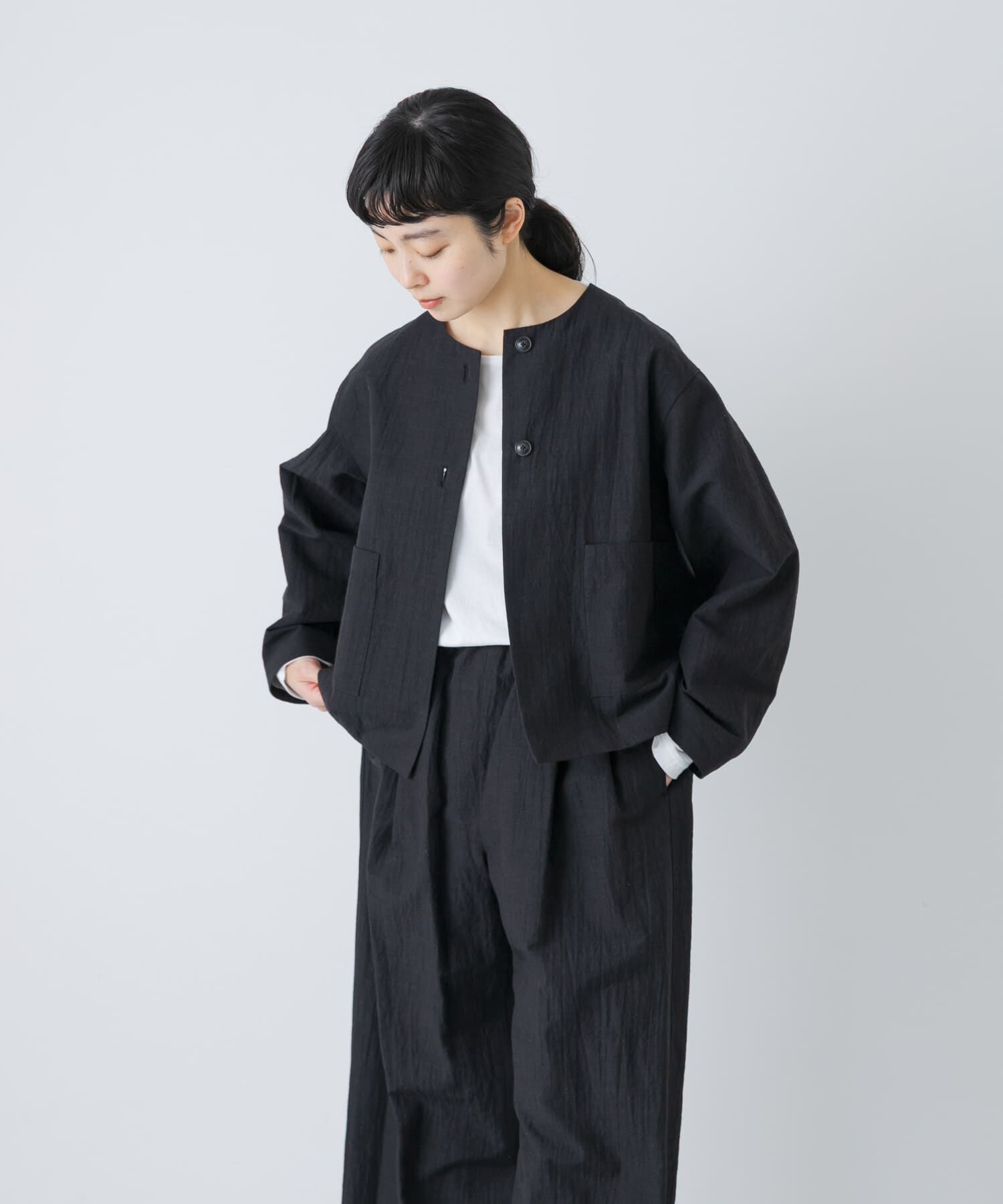 かぐれ「『セットアップ対応』 ノーカラーショートジャケット」|ノーカラージャケット|