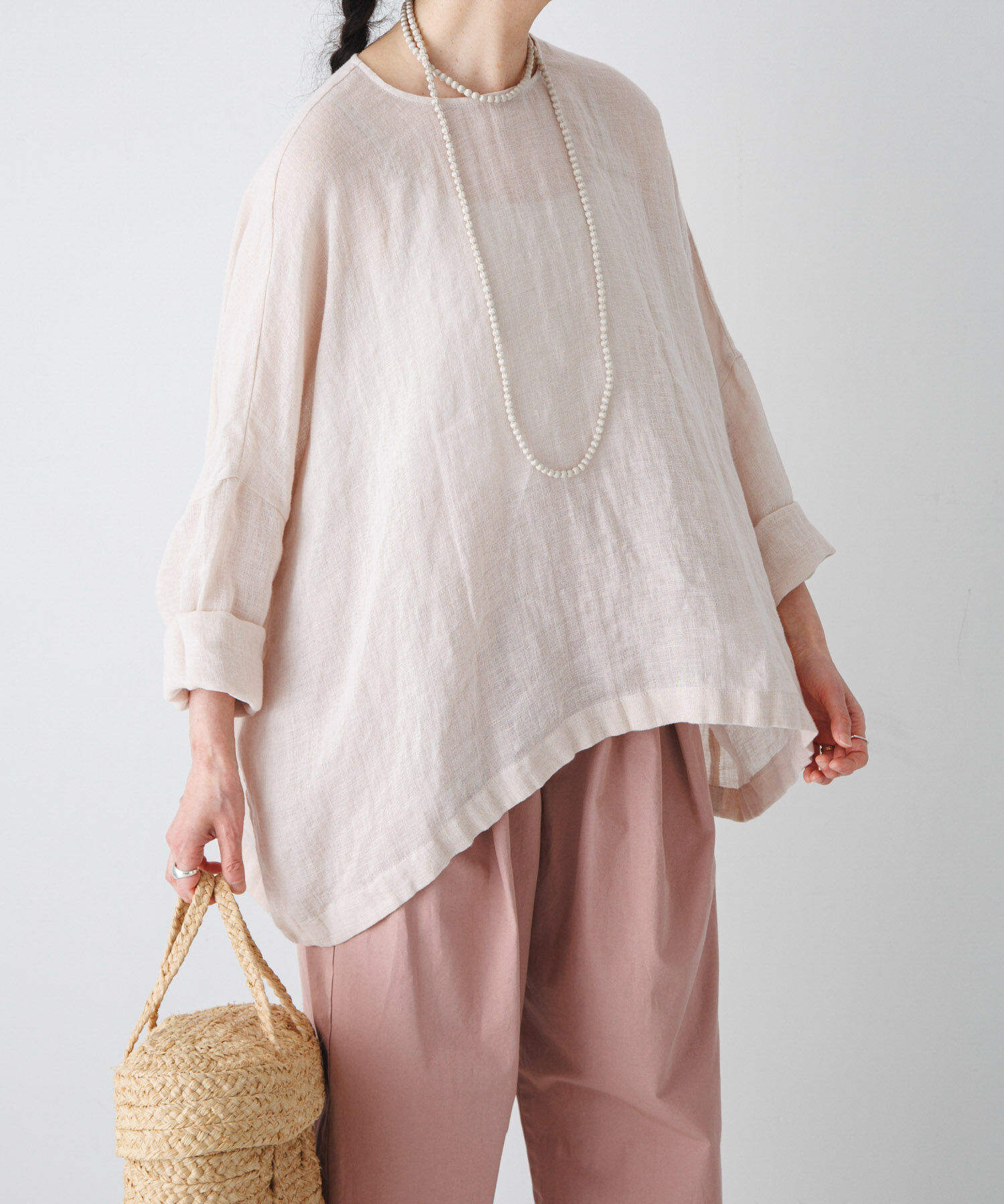 かぐれ「リネンボイルワイドプルオーバー」|シャツ・ブラウス|ピンク