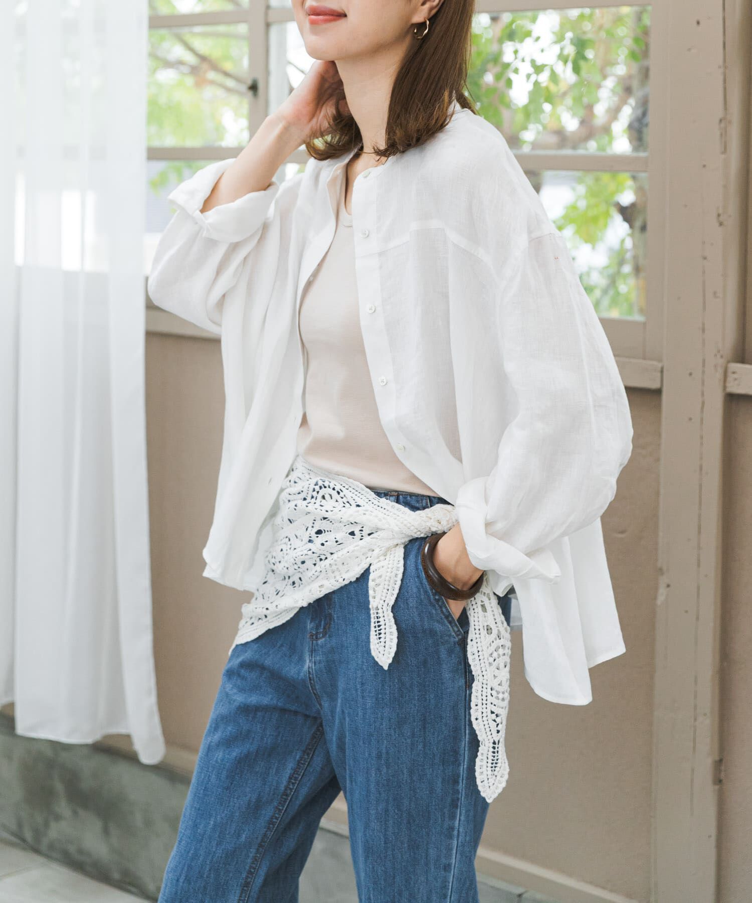 URBAN RESEARCH DOORS「リネンカーブスリーブブラウス」|シャツ・ブラウス|