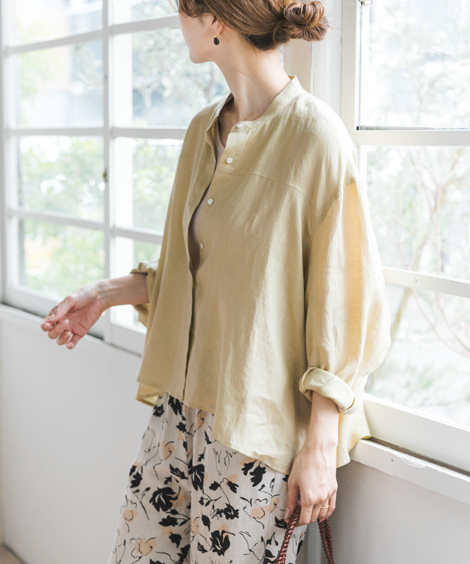 URBAN RESEARCH DOORS「リネンカーブスリーブブラウス」|シャツ・ブラウス|イエロー