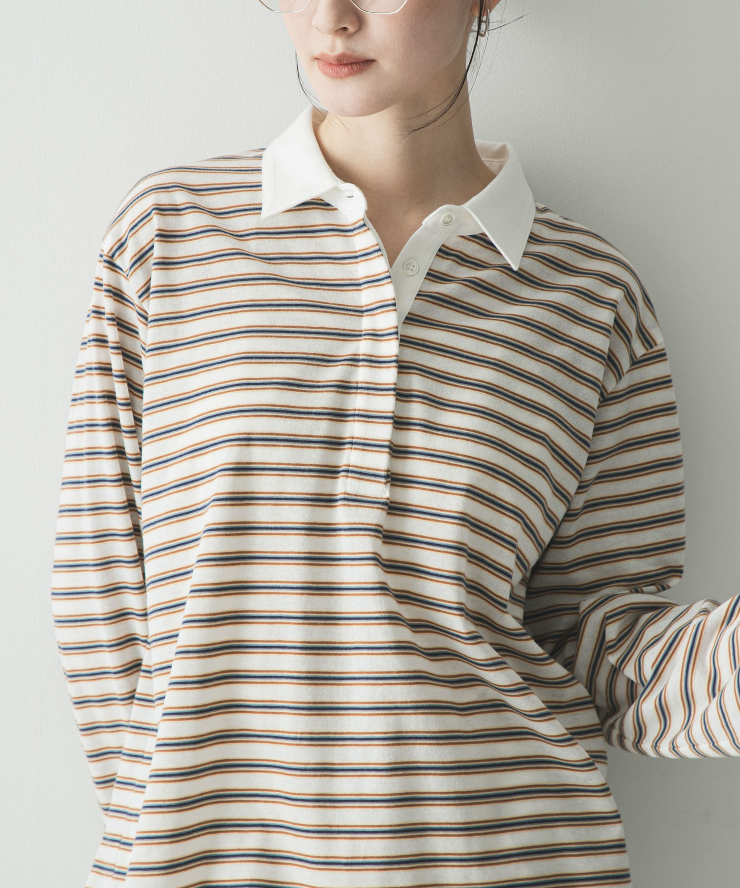 URBAN RESEARCH「シャツカラーマルチボーダーカットソー」|シャツ・ブラウス|オフホワイト