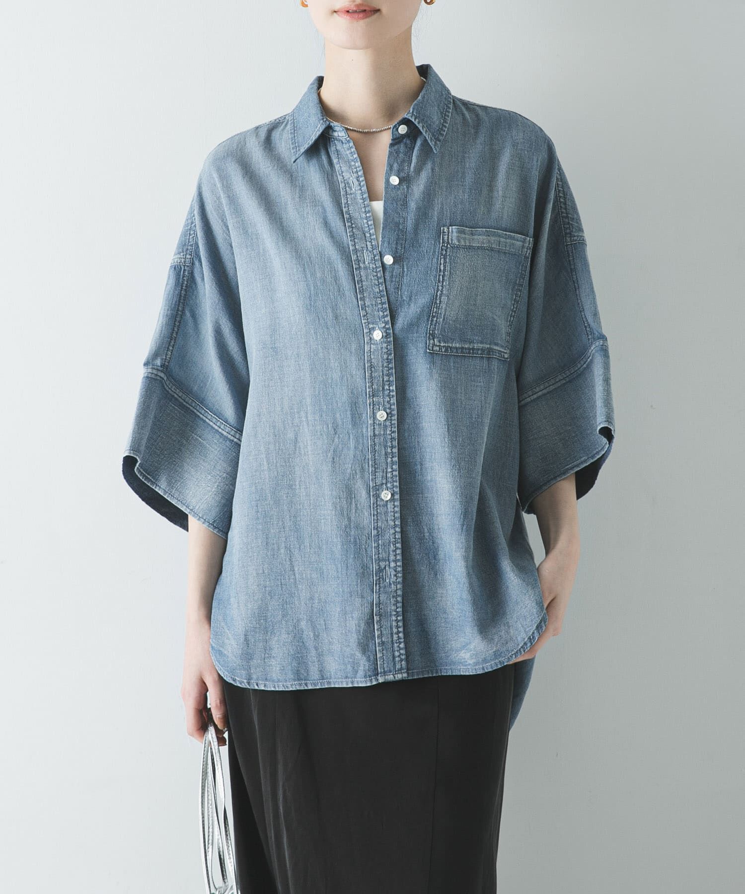 URBAN RESEARCH「ハーフスリーブシアーデニムシャツ」|シャツ・ブラウス|ブルー系その他