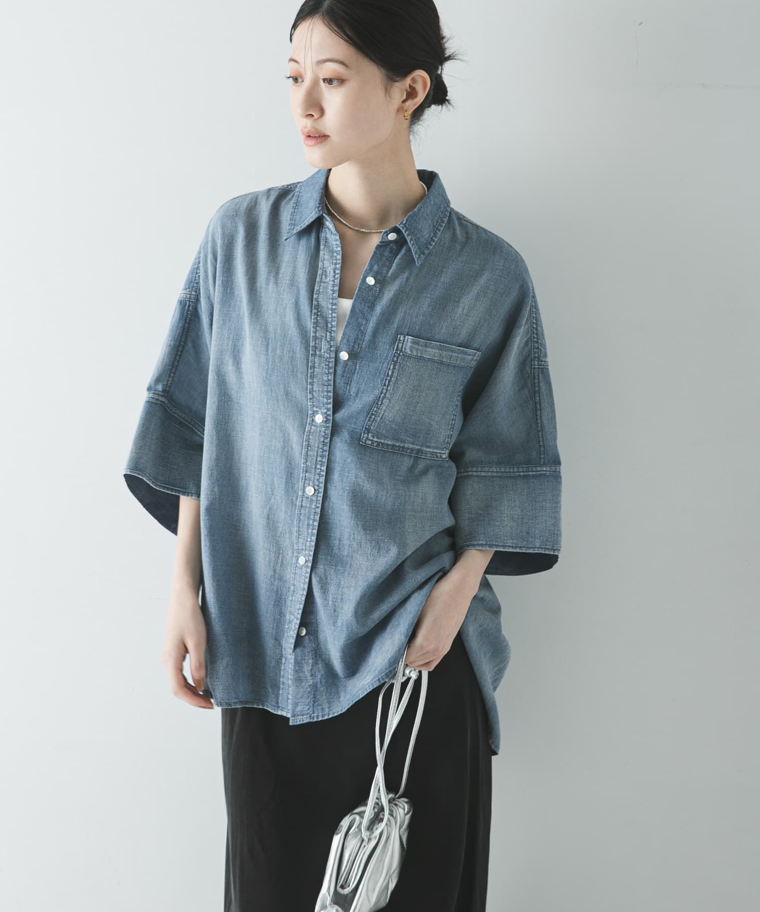 URBAN RESEARCH「ハーフスリーブシアーデニムシャツ」|シャツ・ブラウス|