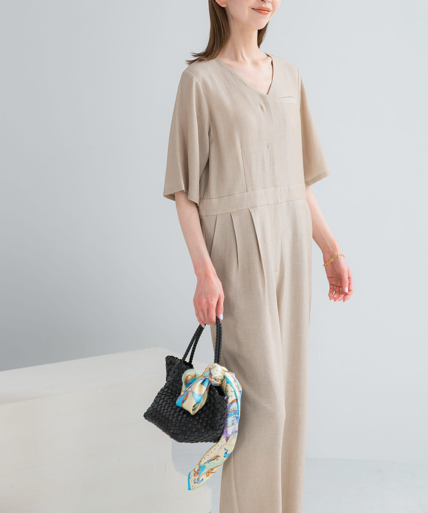 URBAN RESEARCH ROSSO「リネンライク5分袖オールインワン」|オールインワン|ベージュ