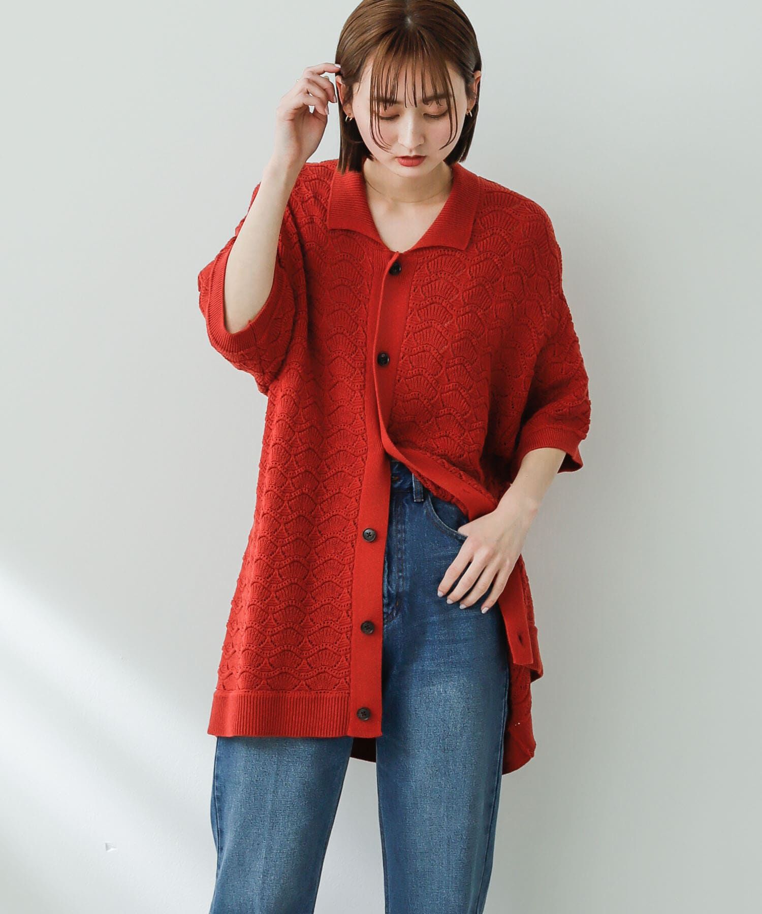 SENSE OF PLACE by URBAN RESEARCH「『ユニセックス』『洗濯可』レースアミカーディガン(5分袖)」|カーディガン|